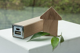 Эко набор белый с флешкой-домиком : power bank на 2600 mah, флешка 64 гб (Бежевый)