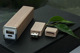 Набор белый с зарядным устройсвом ЭКО+ : power bank на 2600 mah, флешка 4 гб (Бежевый)