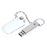 USB-Flash накопитель (флешка) в металлическом корпусе с кожаным чехлом на цепочке, модель 214, объем
