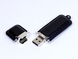 Флешка кожаная прямоугольная 4 Гб. Красный, USB2.0 (Чёрный)