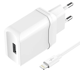 СЗУ OLMIO USB, 2.4A, Smart IC +lightning кабель (Белый)