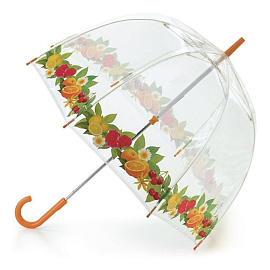 Зонт женский трость Fulton, модель L042-3636 CrimsonFloret (Оранжевый; Зелёный; Прозрачный)