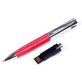 USB-Flash накопитель (флешка) - металлическая ручка с кожаными вставками, модель 350, объем памяти 3 (Красный)