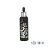Термобутылка "Бабочки" с объемной UF печатью по окружности, с покрытием SOFT TOUCH, 500 мл, цвет чер