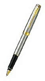 Ручка-роллер Parker Sonnet T527, цвет: St. Steel GT, стержень: Fblack