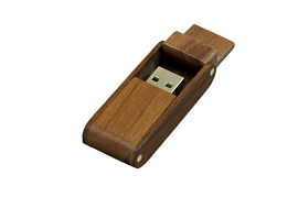 Флешка прямоугольная из дерева с раскладным корпусом 16 Гб. Красный, USB2.0 (Красный)