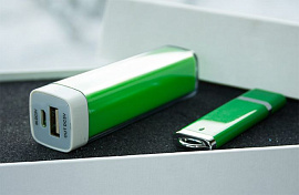 Набор 4. красный цвет. Power bank и флешка 64 гб (Зелёный)