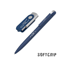 Набор ручка + флеш-карта 8 Гб в футляре, с покрытием SOFT GRIP, цвет чёрный (Тёмно-синий)