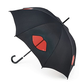 Зонт женский трость Lulu Guinness Fulton, модель L777-2877 CutOutLipsBlack (Чёрный; Красный)