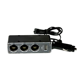 Разветвитель гнезда прикуривателя СС-004 (3 гнезда + 1 USB + провод-удлинитель), OLMIO (Чёрный)