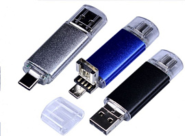 Флеш-накопитель c разъемами MicroUSB и TypeC, 16Гб (Зелёный)