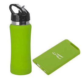 Набор подарочный "Life Energy": спортивная бутылка 0, 6 л и источник энергии 4000 mAh (Зелёное-яблоко)