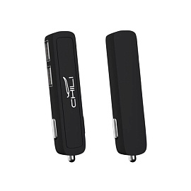 Автомобильное зарядное устройство "Slam" с 2-мя разъёмами USB с покрытием SOFT TOUCH (Чёрный)