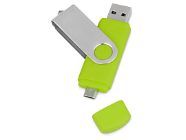 USB/micro USB-флешка на 16 Гб "Квебек OTG", с покрытием SOFT TOUCH (Зелёное-яблоко)