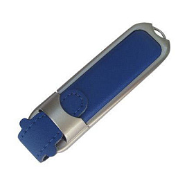 USB-Flash накопитель (флешка) в массивном кожаном корпусе с мет. вставками, модель 212, объем памяти (Синий)