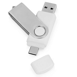 Флешка с покрытием SOFT TOUCH "Квебек C", интерфейс USB 3.0/USB Type-C, 16 Гб, цвет синий (Белый; Серебряный)
