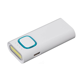 Зарядное устройство с ультраярким LED-фонариком и подсветкой логотипа, 4400 mAh (Бирюзовый; Белый)