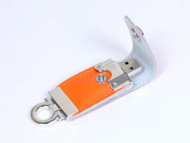 Флешка-брелок кожаная 8 Гб. Коричневый, USB2.0 (Оранжевый)