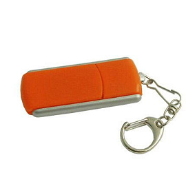 USB-Flash накопитель - брелок (флешка) прямоугольной формы из пластика с выдвижным механизмом, модел (Оранжевый)