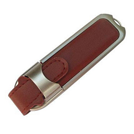 USB-Flash накопитель (флешка) в массивном кожаном корпусе с мет. вставками, модель 212, объем памяти (Коричневый)