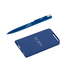 Набор: ручка + зарядное устройство 4000 mAh, с покрытием SOFT TOUCH (Тёмно-синий)