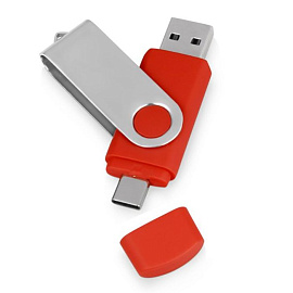 Флешка с покрытием SOFT TOUCH "Квебек C", интерфейс USB 3.0/USB Type-C, 16 Гб, цвет синий (Красный; Серебряный)