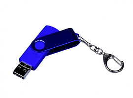 Флешка 3 в 1 поворотный механизм, c двумя дополнительными разъемами MicroUSB и TypeC, 16Гб (Синий)