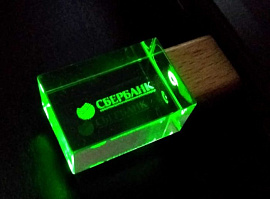 Флешка Wood прямоугольной формы, под гравировку 3D, 32 Гб., USB2.0 (Зеленый)