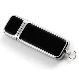 USB-Flash накопитель (флешка) в компактном металлическом корпусе с кожаными вставками, модель 213, о (Чёрный)