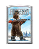 Зажигалка ZIPPO Русский медведь с покрытием Street Chrome, серебристая