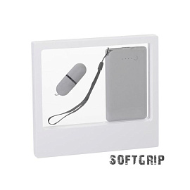Подарочный набор: зарядное устройство (4000 mAh) и флешка 16 Gb, с покрытием SOFT GRIP (Серый; Белый)