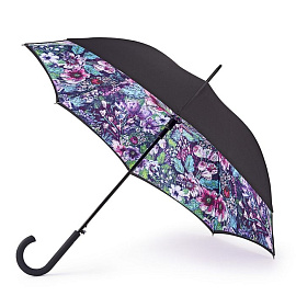 Зонт женский трость автомат Fulton, модель L754-3541 EnchantedBloom (Чёрный; Комбинированный)