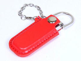 Флешка с кожаным чехлом 8 Гб. Коричневый, USB2.0 (Красный)
