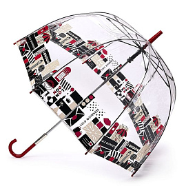 Зонт женский трость Lulu Guinness Fulton, модель L719-3180 AbstractLipMagenta (Прозрачный; Красный; Чёрный)