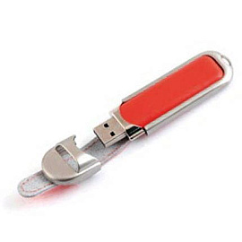 USB-Flash накопитель (флешка) в массивном кожаном корпусе с мет. вставками, модель 212, объем памяти (Красный)