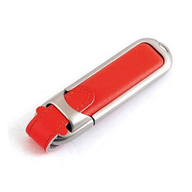 USB-Flash накопитель (флешка) в массивном кожаном корпусе с мет. вставками, модель 212, объем памяти (Красный)