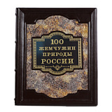 Книга подарочная ручной работы из натуральной кожи "100 жемчужин природы России"