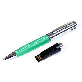 USB-Flash накопитель (флешка) - металлическая ручка с кожаными вставками, модель 350, объем памяти 3 (Зелёный)