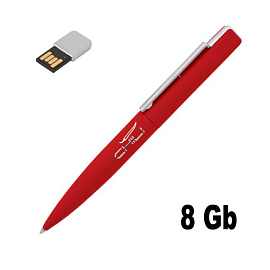 Ручка шариковая "Callisto" с флеш-картой на 8GB, черный, прорезиненная поверхность (Красный; Серебряный)