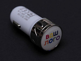 Автомобильная зарядка, 2 USB порта, круглое основание для логотипа, Серебряный