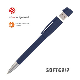 Ручка с флеш-картой USB 16 GB "TURNUS soft grip M" (Тёмно-синий)