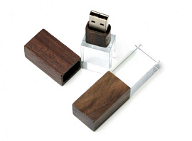 Флешка Wood прямоугольной формы, под гравировку 3D, 16 Гб., USB2.0 (Оранжевый)