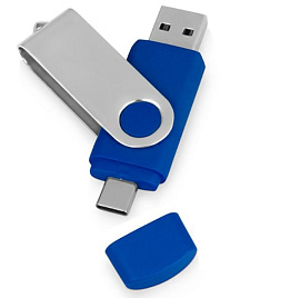 Флешка с покрытием SOFT TOUCH "Квебек C", интерфейс USB 3.0/USB Type-C, 16 Гб, цвет синий (Синий; Серебряный)