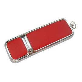 USB-Flash накопитель (флешка) в компактном металлическом корпусе с кожаными вставками, модель 213, о (Красный)