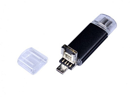 Флеш-накопитель c разъемами MicroUSB и TypeC, 32Гб (Чёрный)