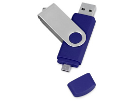 USB/micro USB-флешка на 16 Гб "Квебек OTG", с покрытием SOFT TOUCH (Синий)