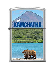 Зажигалка ZIPPO Камчатка с покрытием Satin Chrome, серебристая (Серебряный; Комбинированный)