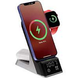 Зарядная станция c часами E-Store для смартфона, часов и наушников, чёрная