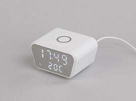 Настольные часы "Smart Clock" с беспроводным (10W) зарядным устройством, будильником и термометром,  (Белый)