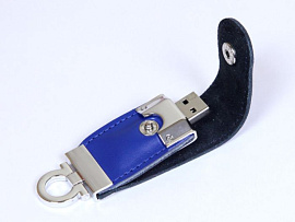 Флешка-брелок кожаная 8 Гб. Коричневый, USB2.0 (Синий)